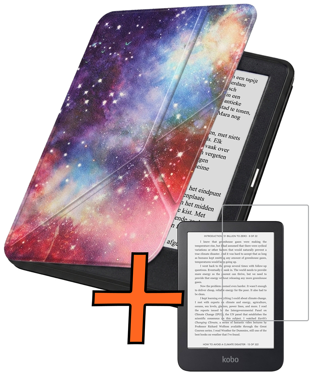 Nomfy Nomfy Kobo Clara 2E Hoesje Trifold Met Screenprotector - Galaxy