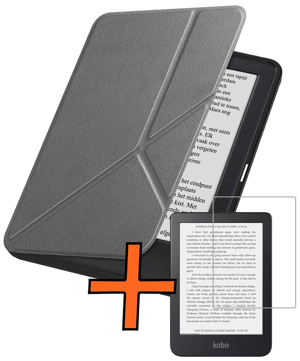 Nomfy Nomfy Kobo Clara 2E Hoesje Trifold Met Screenprotector - Grijs