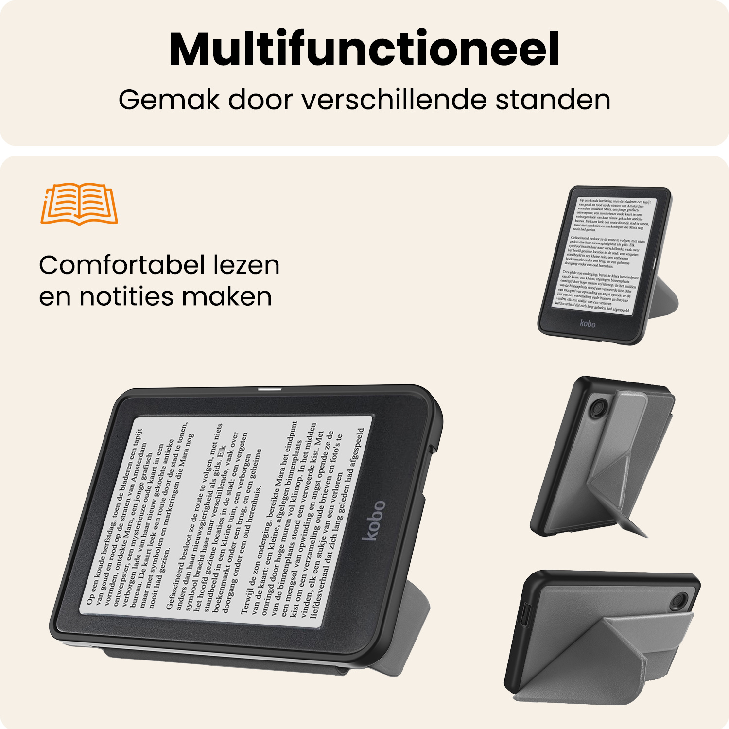Nomfy Nomfy Kobo Clara 2E Hoesje Trifold Met Screenprotector - Grijs