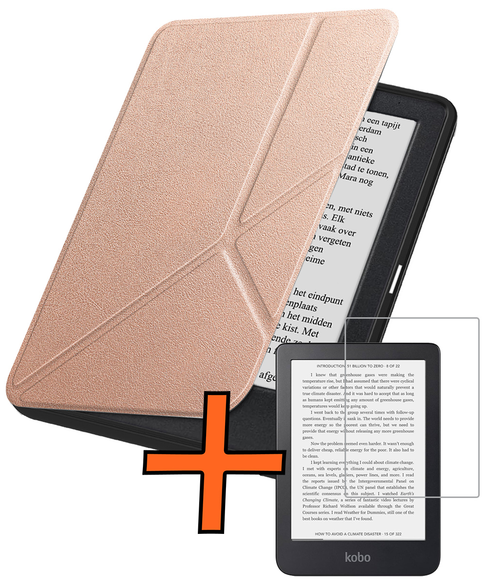 Nomfy Nomfy Kobo Clara 2E Hoesje Trifold Met Screenprotector - Rose Goud