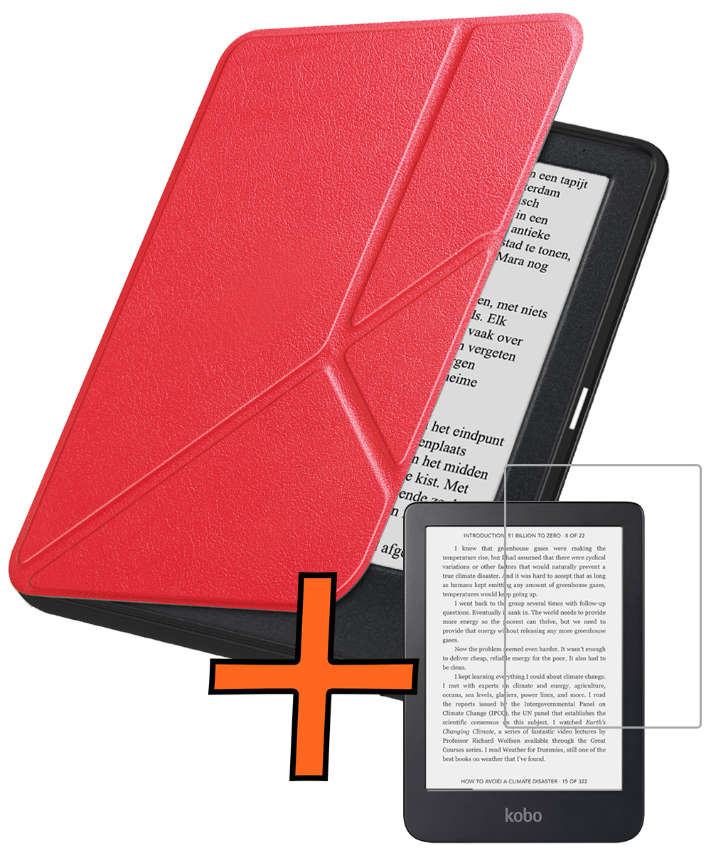 Nomfy Nomfy Kobo Clara 2E Hoesje Trifold Met Screenprotector - Rood