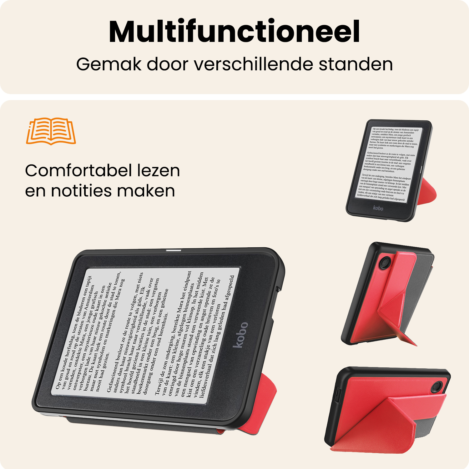 Nomfy Nomfy Kobo Clara 2E Hoesje Trifold Met Screenprotector - Rood