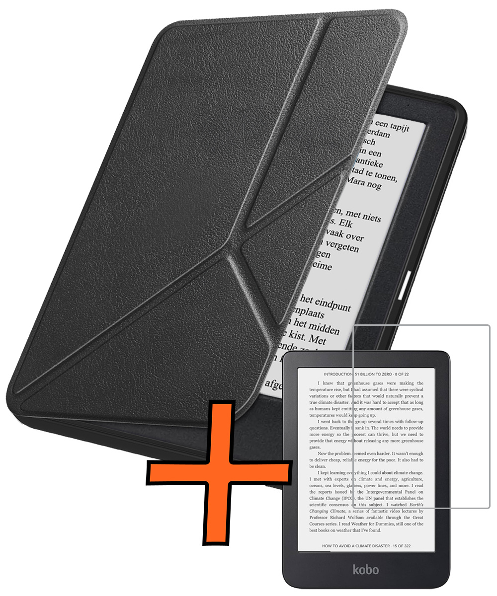 Nomfy Nomfy Kobo Clara 2E Hoesje Trifold Met Screenprotector - Zwart