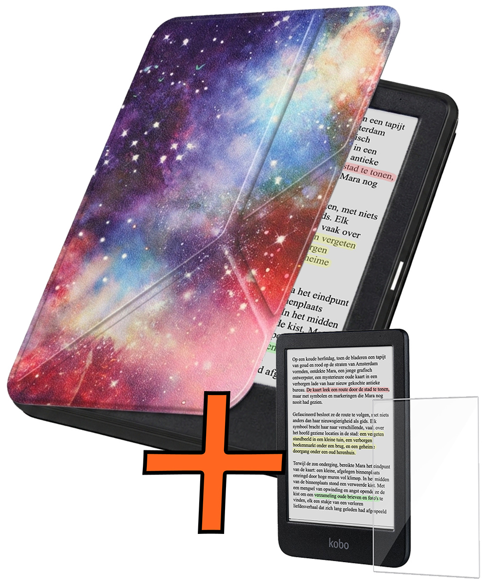 Nomfy Nomfy Kobo Clara BW Hoesje Trifold Met Screenprotector - Galaxy