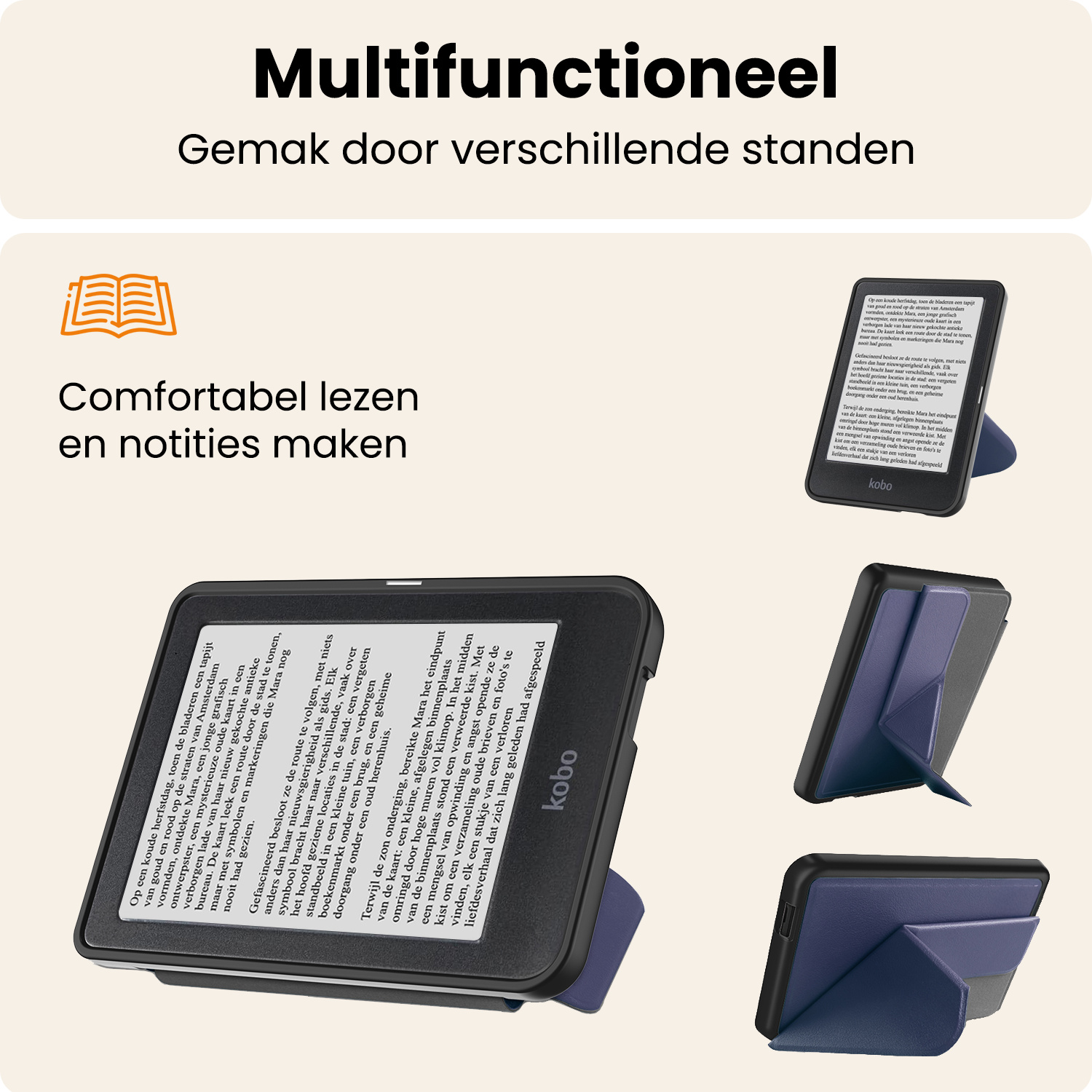 Nomfy Nomfy Kobo Clara HD Hoesje Trifold Met Screenprotector - Donkerblauw