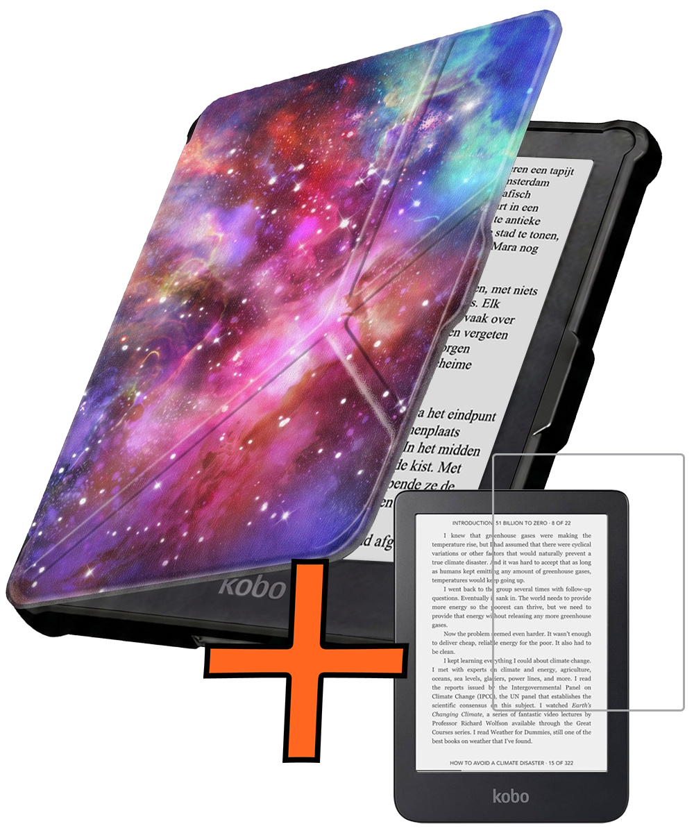 Nomfy Nomfy Kobo Clara HD Hoesje Trifold Met Screenprotector - Galaxy