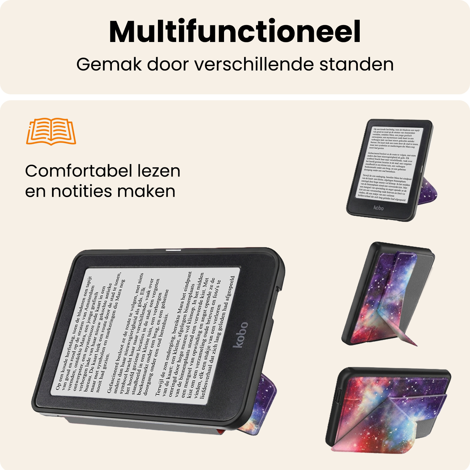 Nomfy Nomfy Kobo Clara HD Hoesje Trifold Met Screenprotector - Galaxy