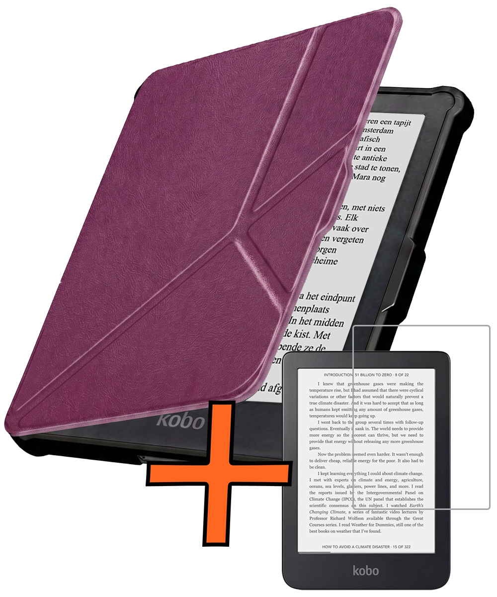 Nomfy Nomfy Kobo Clara HD Hoesje Trifold Met Screenprotector - Paars