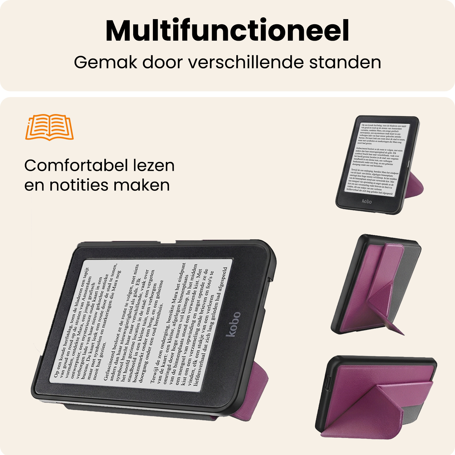 Nomfy Nomfy Kobo Clara HD Hoesje Trifold Met Screenprotector - Paars