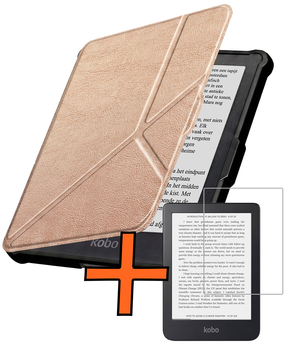 Nomfy Nomfy Kobo Clara HD Hoesje Trifold Met Screenprotector - Rose Goud