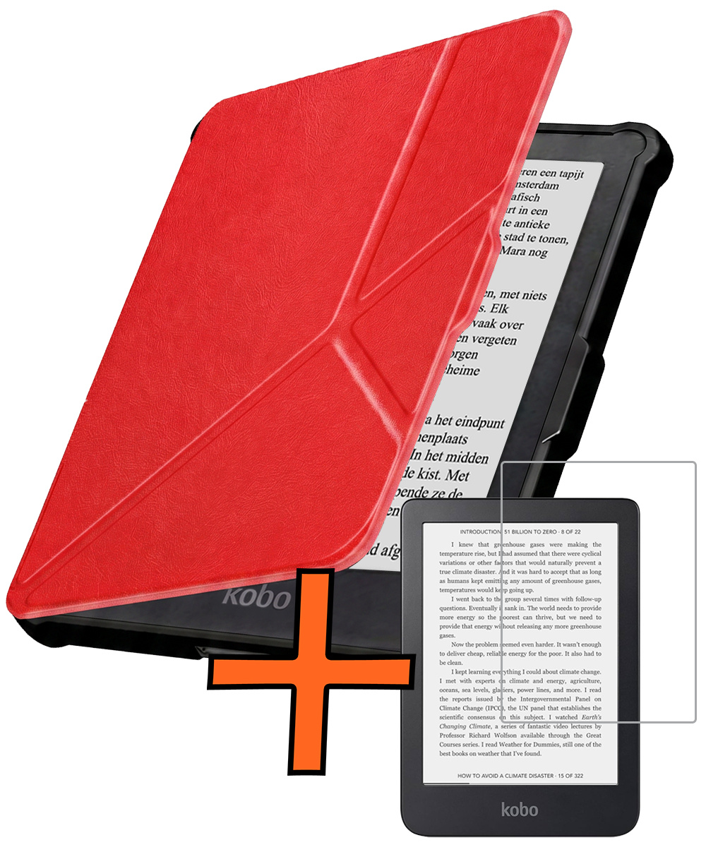 Nomfy Nomfy Kobo Clara HD Hoesje Trifold Met Screenprotector - Rood
