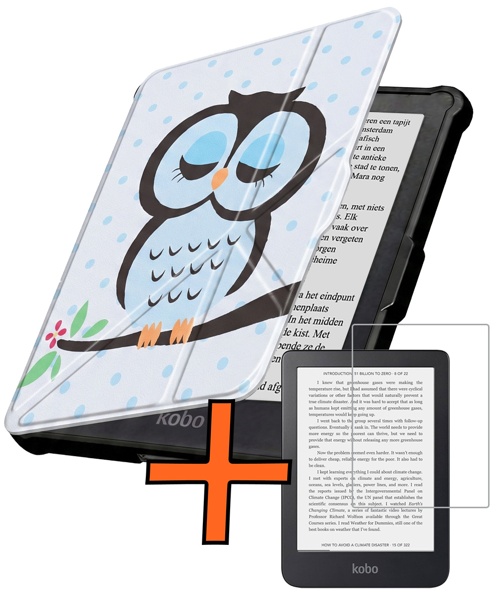 Nomfy Nomfy Kobo Clara HD Hoesje Trifold Met Screenprotector - Uil