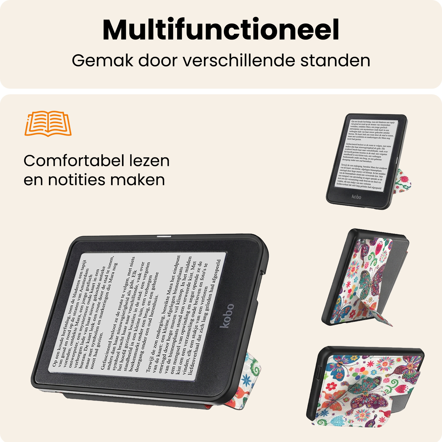 Nomfy Nomfy Kobo Clara HD Hoesje Trifold Met Screenprotector - Vlinders
