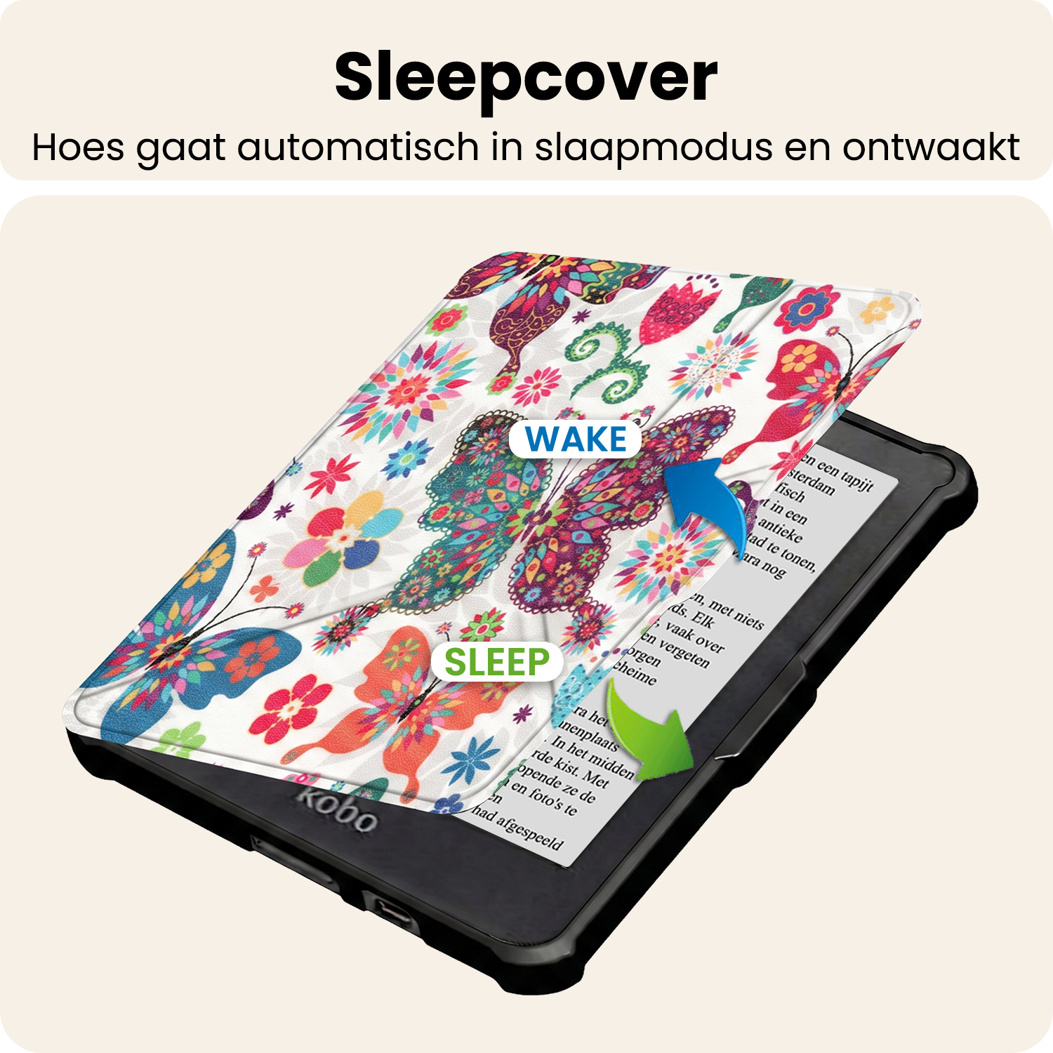 Nomfy Nomfy Kobo Clara HD Hoesje Trifold Met Screenprotector - Vlinders