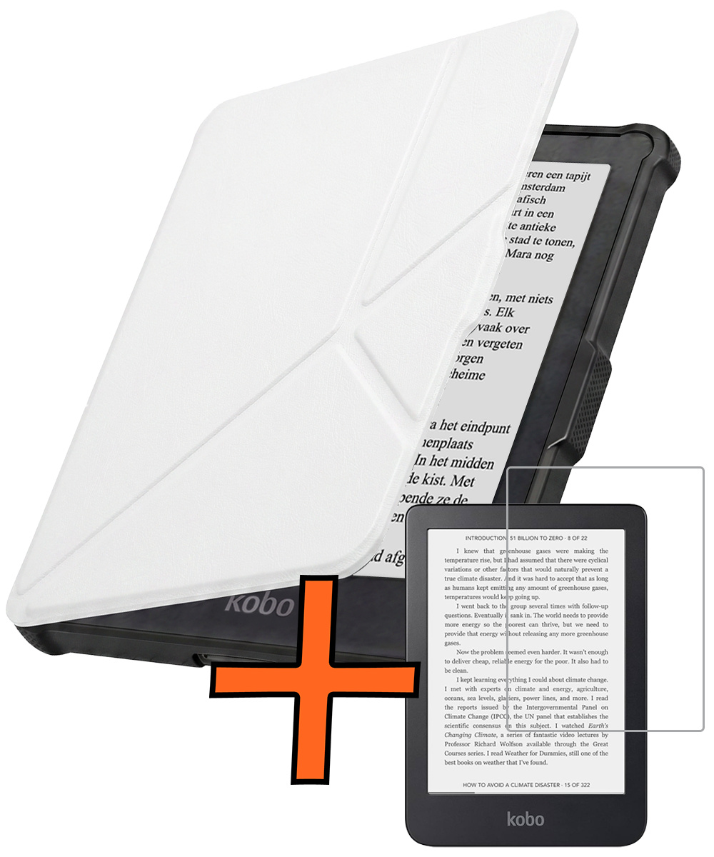 Nomfy Nomfy Kobo Clara HD Hoesje Trifold Met Screenprotector - Wit