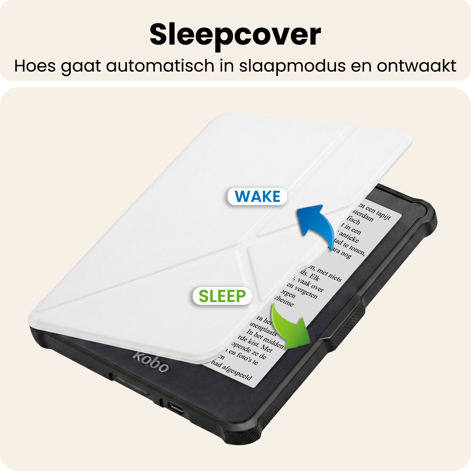 Nomfy Nomfy Kobo Clara HD Hoesje Trifold Met Screenprotector - Wit