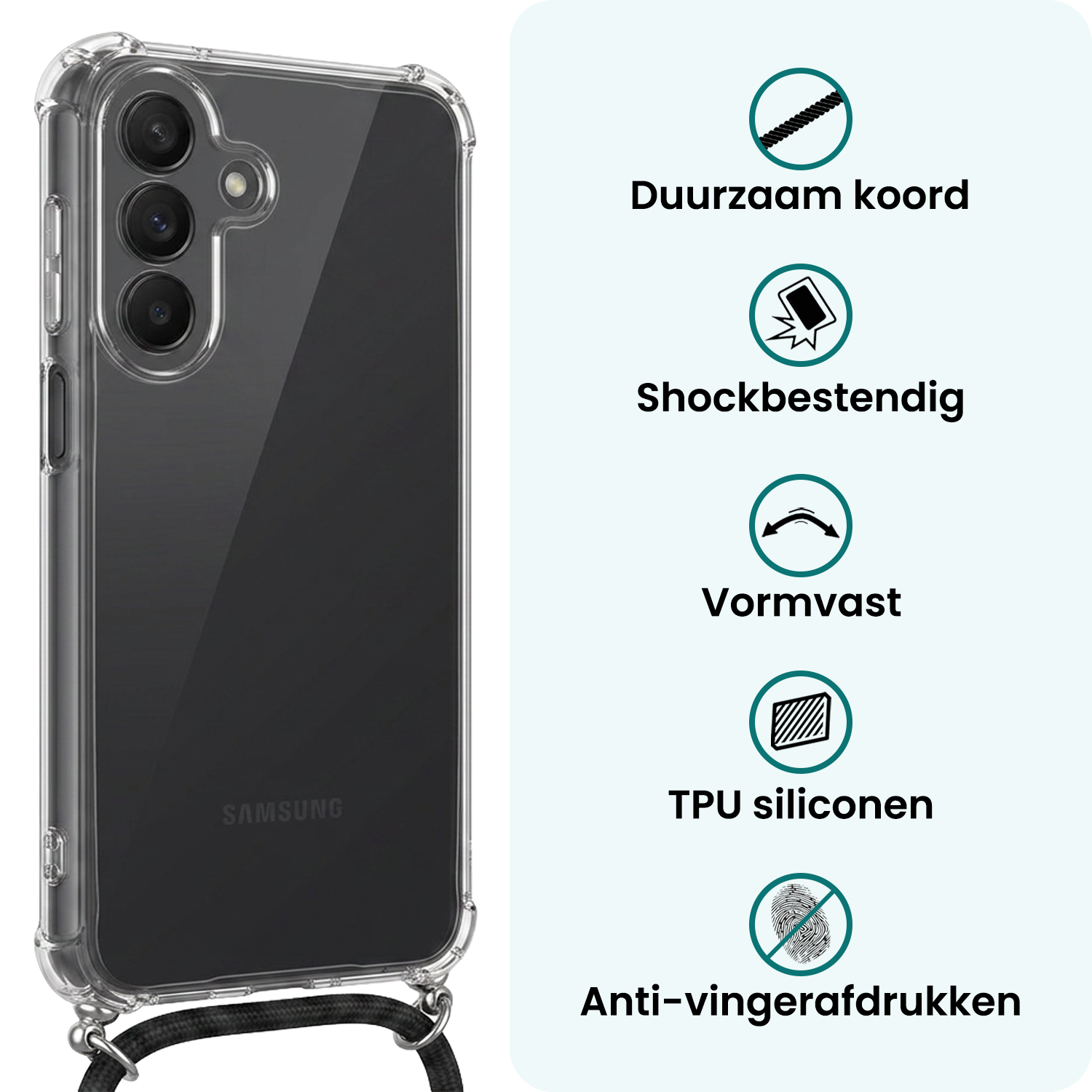 Forterra Forterra Samsung Galaxy A27 Hoesje Transparant Shockproof Met Zwart Koord