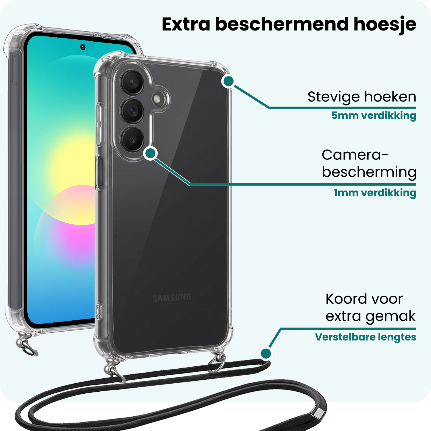 Forterra Forterra Samsung Galaxy A27 Hoesje Transparant Shockproof Met Zwart Koord