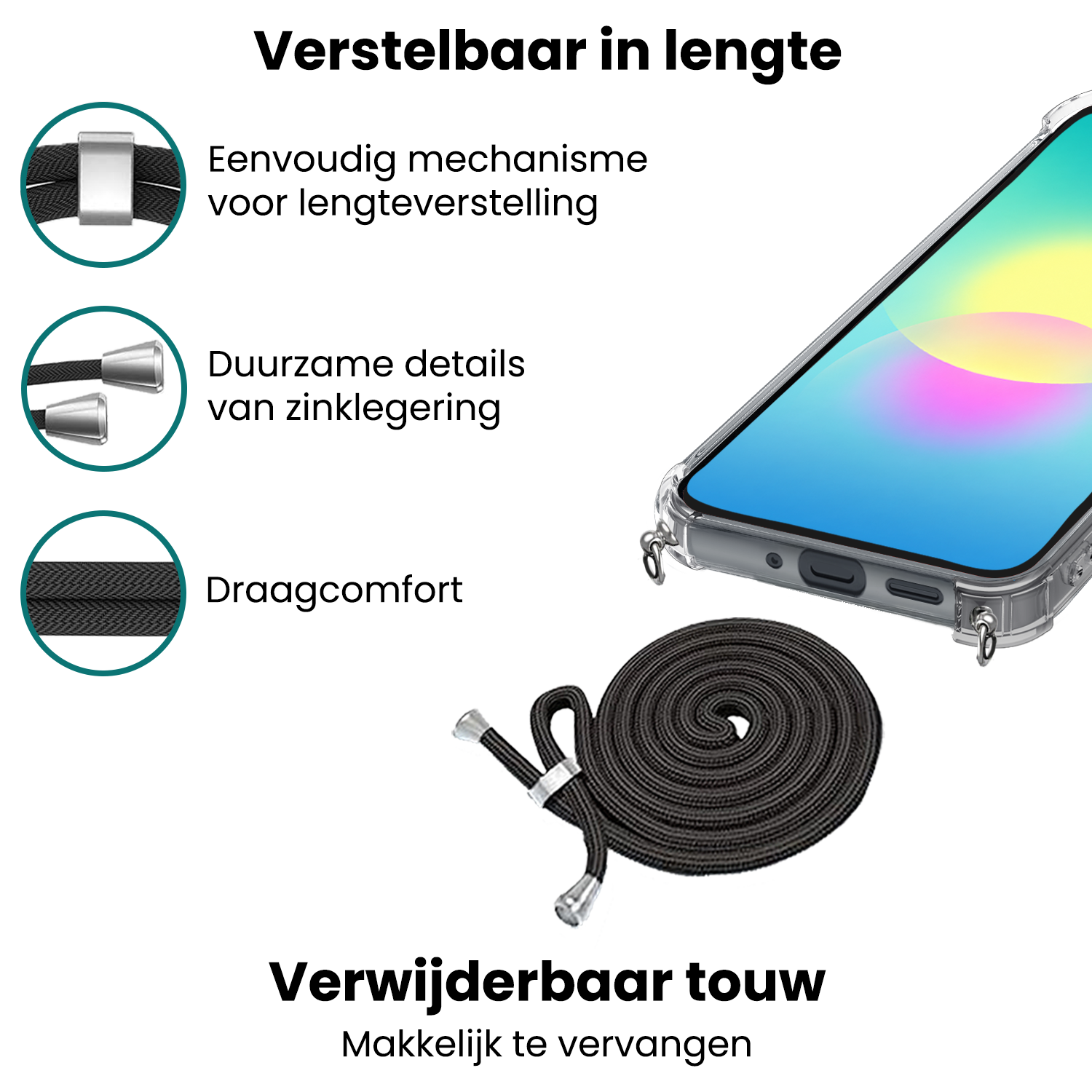 Forterra Forterra Samsung Galaxy A27 Hoesje Transparant Shockproof Met Zwart Koord
