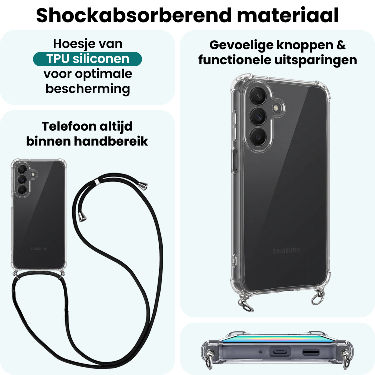 Forterra Forterra Samsung Galaxy A27 Hoesje Transparant Shockproof Met Zwart Koord