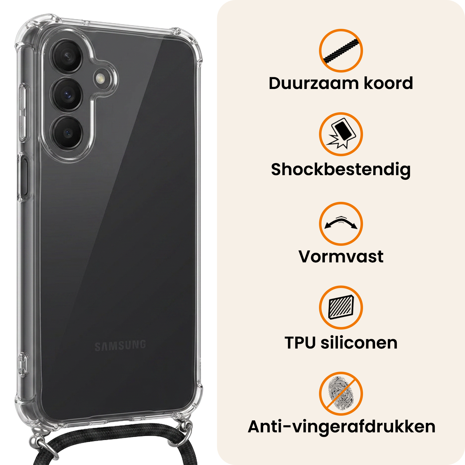 Nomfy Nomfy Samsung Galaxy A27 Hoesje Transparant Shockproof Met Zwart Koord