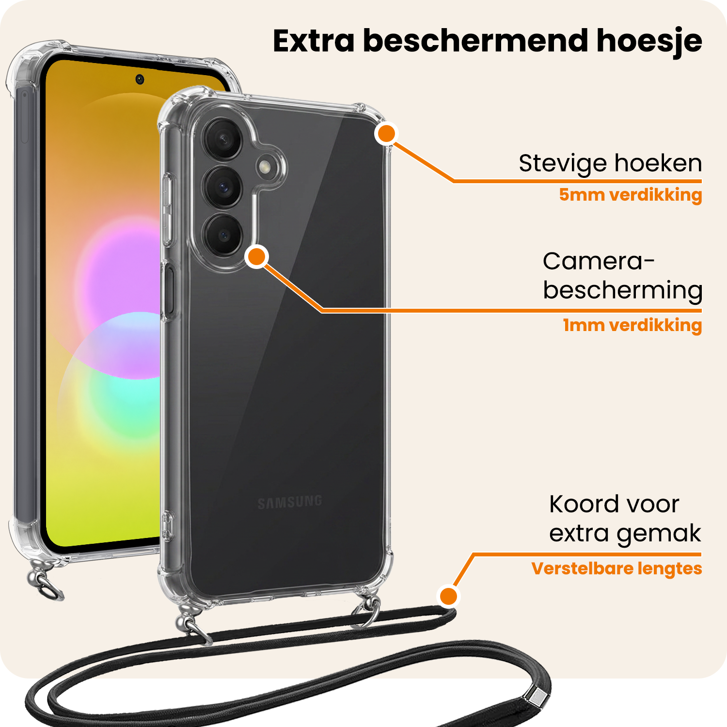 Nomfy Nomfy Samsung Galaxy A27 Hoesje Transparant Shockproof Met Zwart Koord