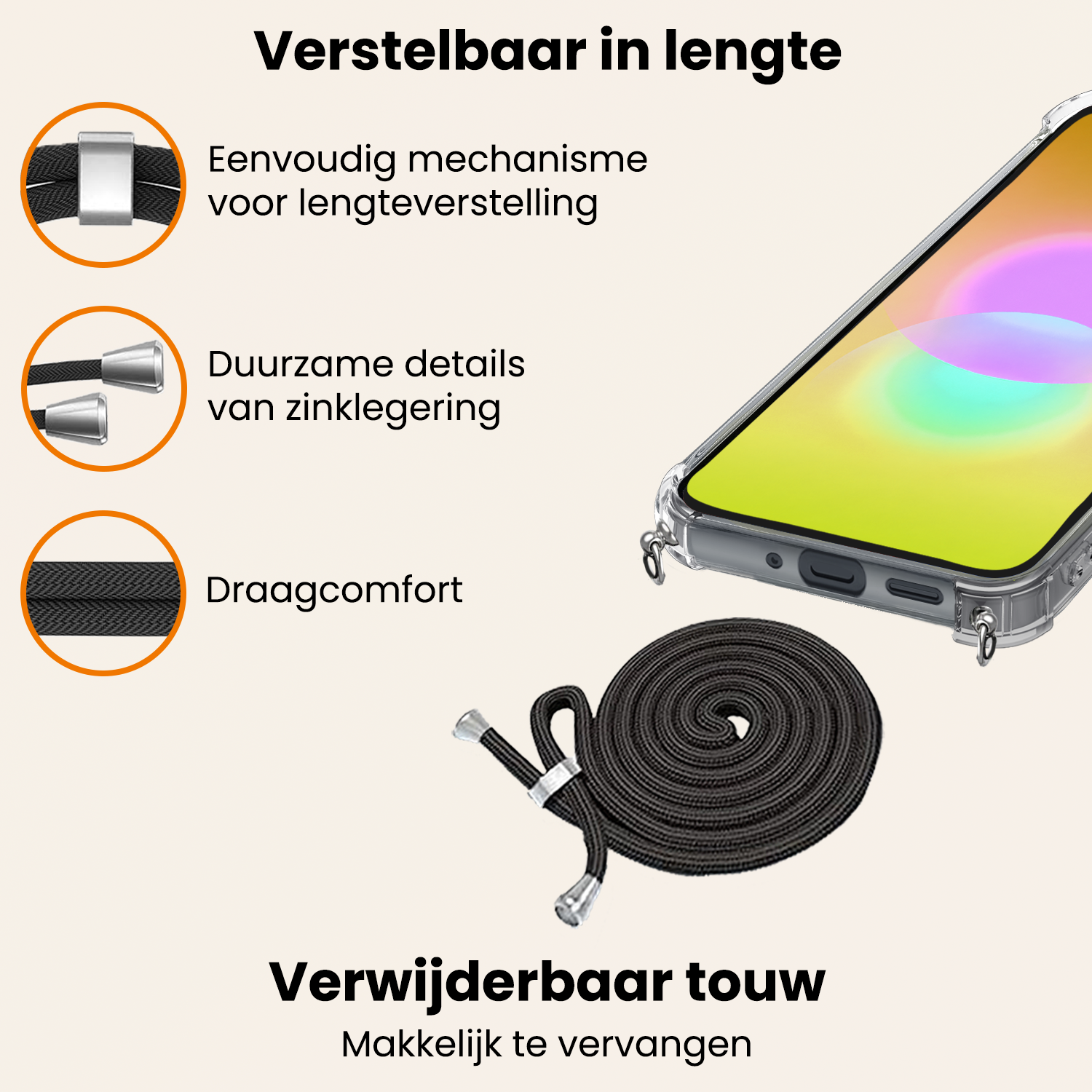 Nomfy Nomfy Samsung Galaxy A27 Hoesje Transparant Shockproof Met Zwart Koord