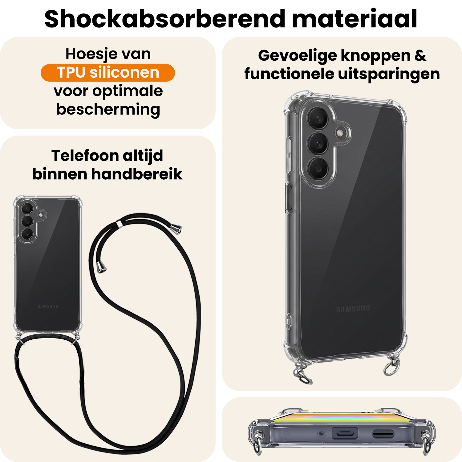 Nomfy Nomfy Samsung Galaxy A27 Hoesje Transparant Shockproof Met Zwart Koord
