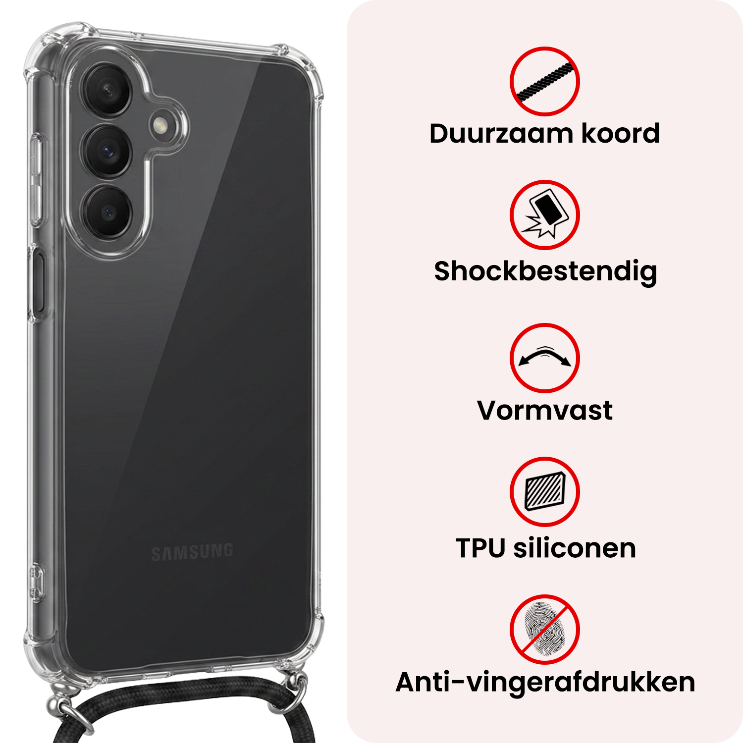 NoXx NoXx Samsung Galaxy A27 Hoesje Transparant Shockproof Met Zwart Koord