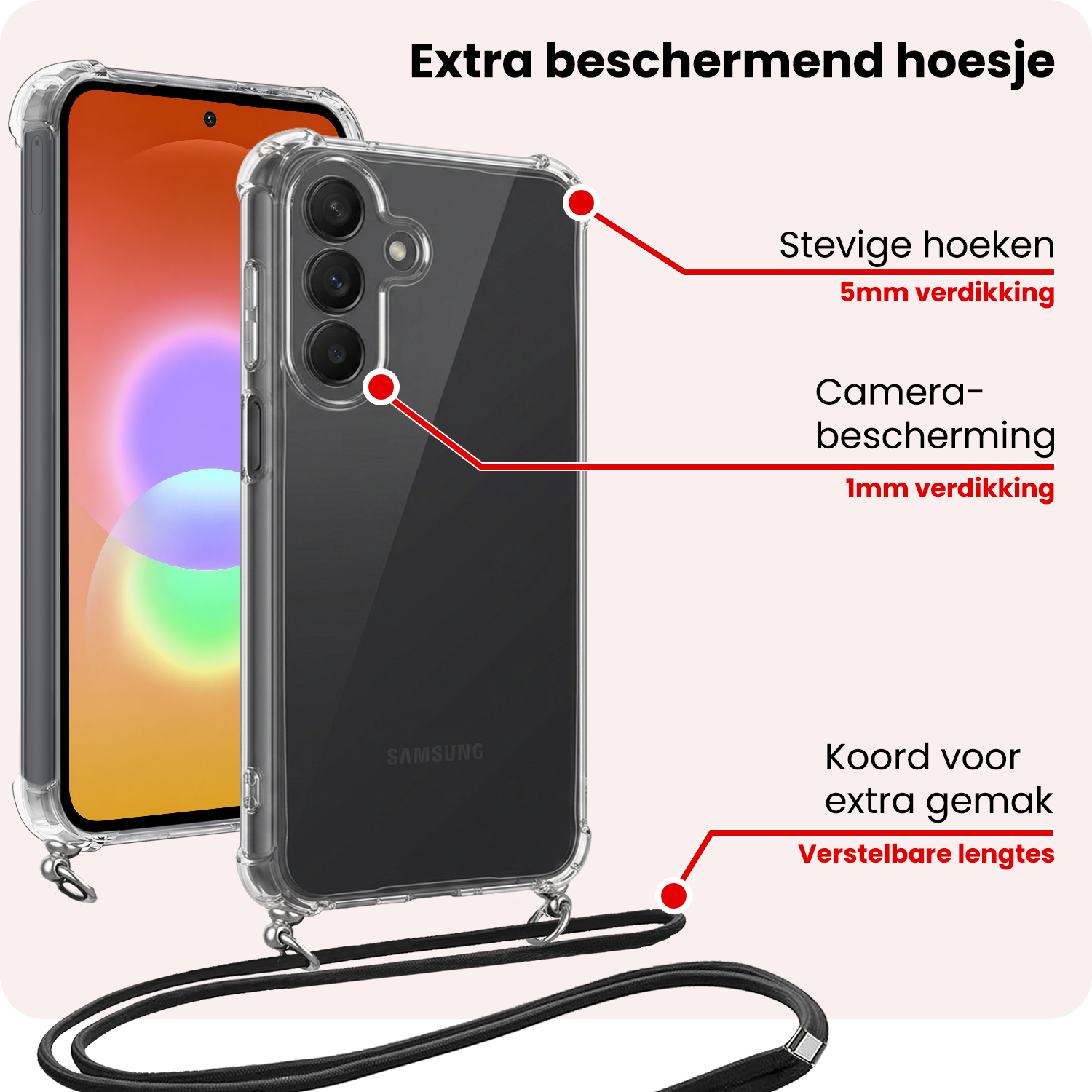 NoXx NoXx Samsung Galaxy A27 Hoesje Transparant Shockproof Met Zwart Koord