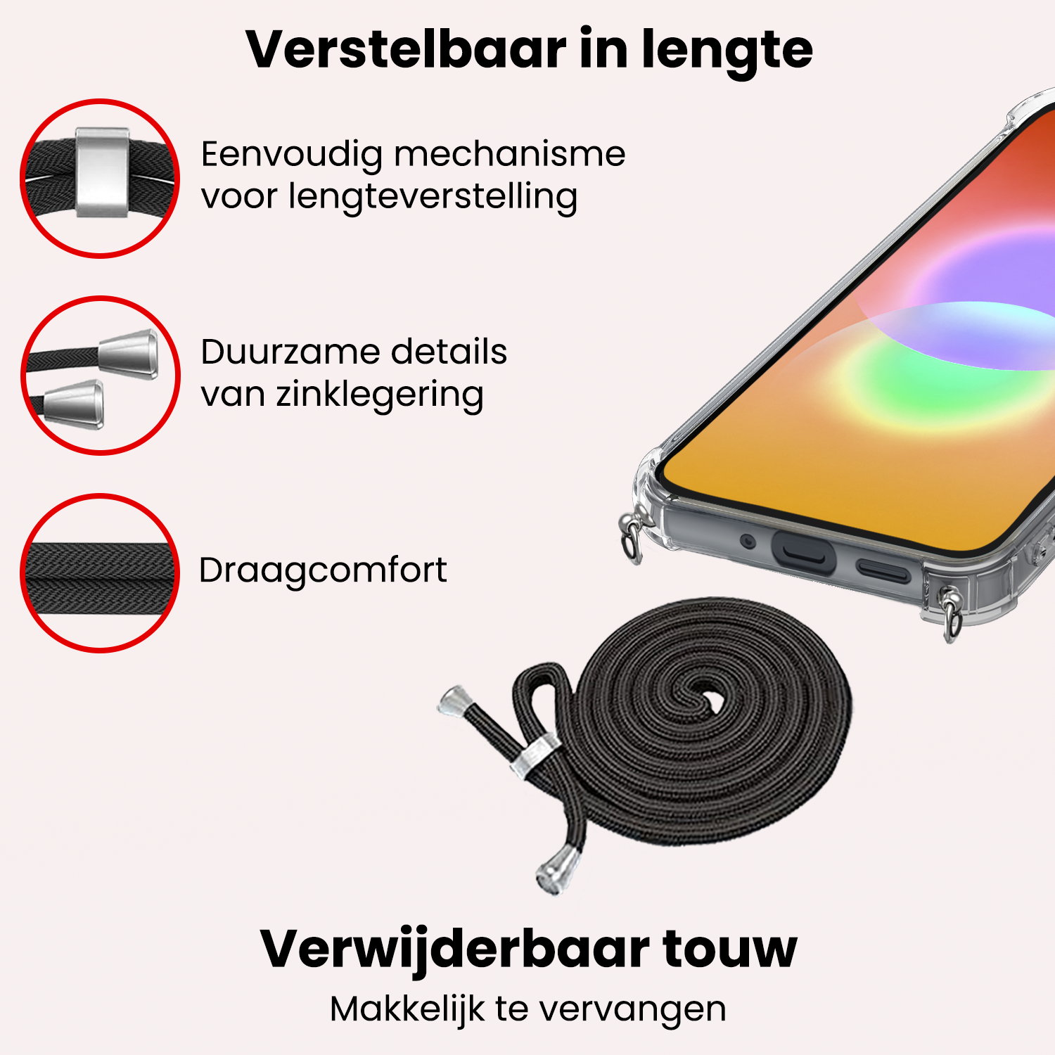 NoXx NoXx Samsung Galaxy A27 Hoesje Transparant Shockproof Met Zwart Koord