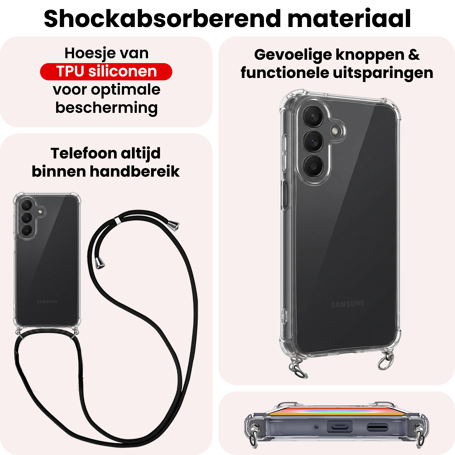 NoXx NoXx Samsung Galaxy A27 Hoesje Transparant Shockproof Met Zwart Koord