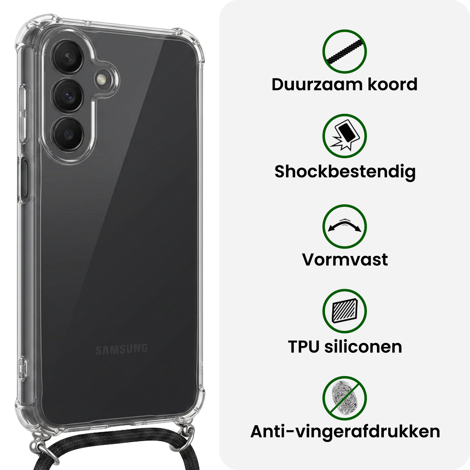BASEY. BASEY. Samsung Galaxy A27 Hoesje Transparant Shockproof Met Zwart Koord