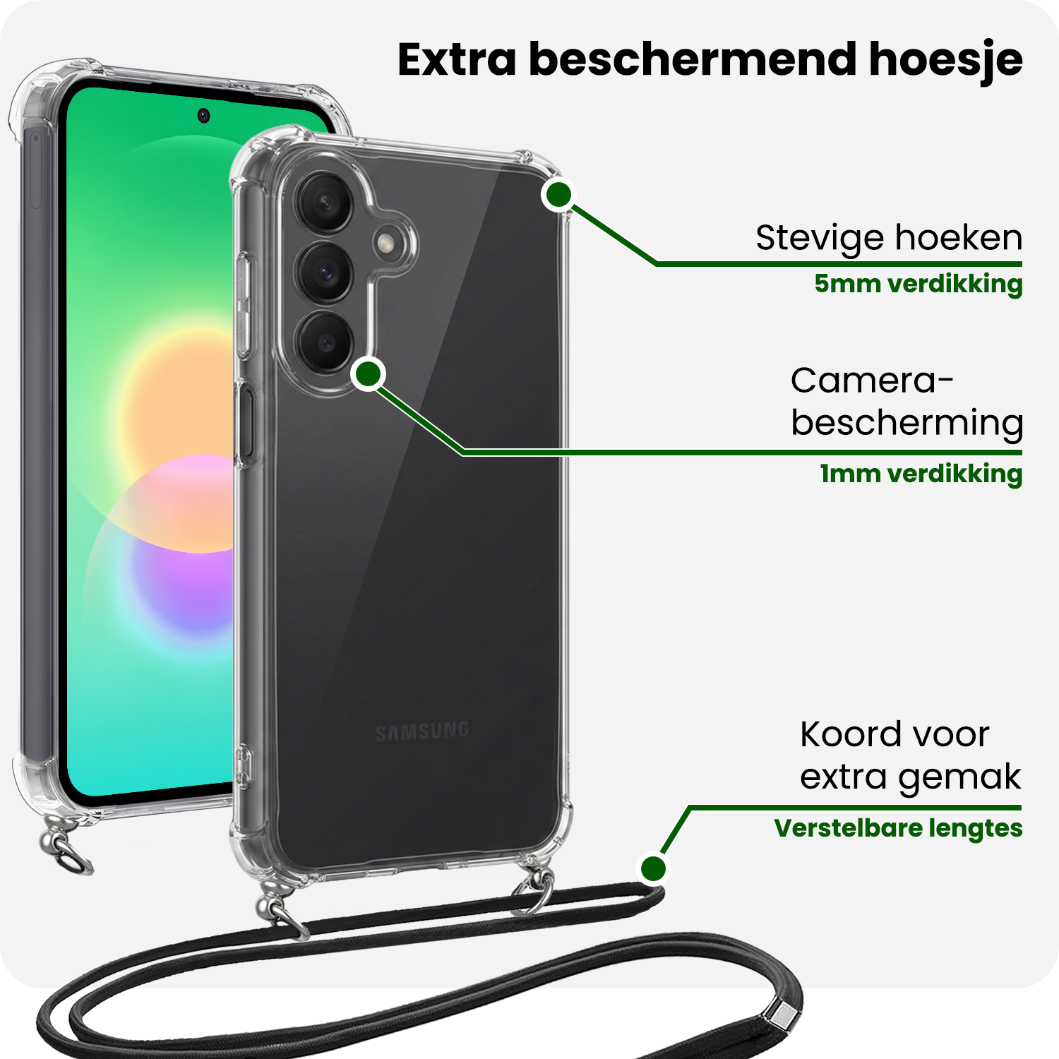 BASEY. BASEY. Samsung Galaxy A27 Hoesje Transparant Shockproof Met Zwart Koord
