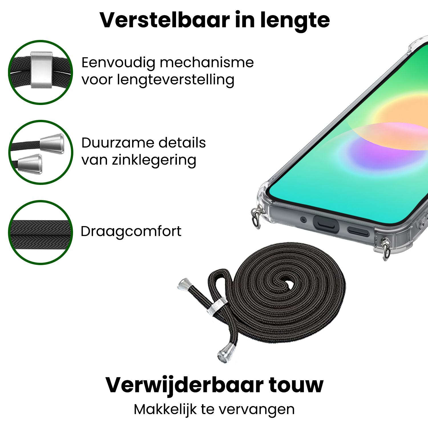 BASEY. BASEY. Samsung Galaxy A27 Hoesje Transparant Shockproof Met Zwart Koord