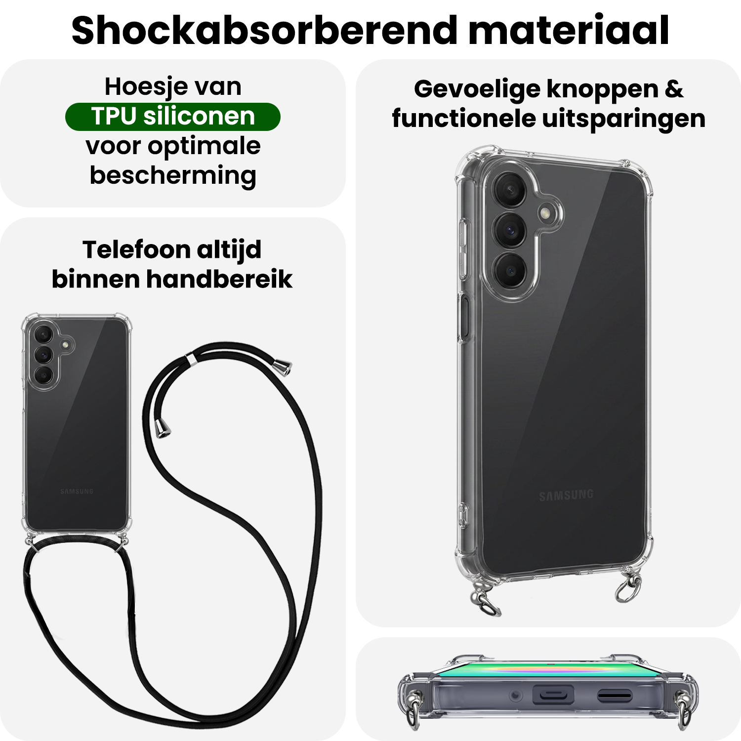 BASEY. BASEY. Samsung Galaxy A27 Hoesje Transparant Shockproof Met Zwart Koord