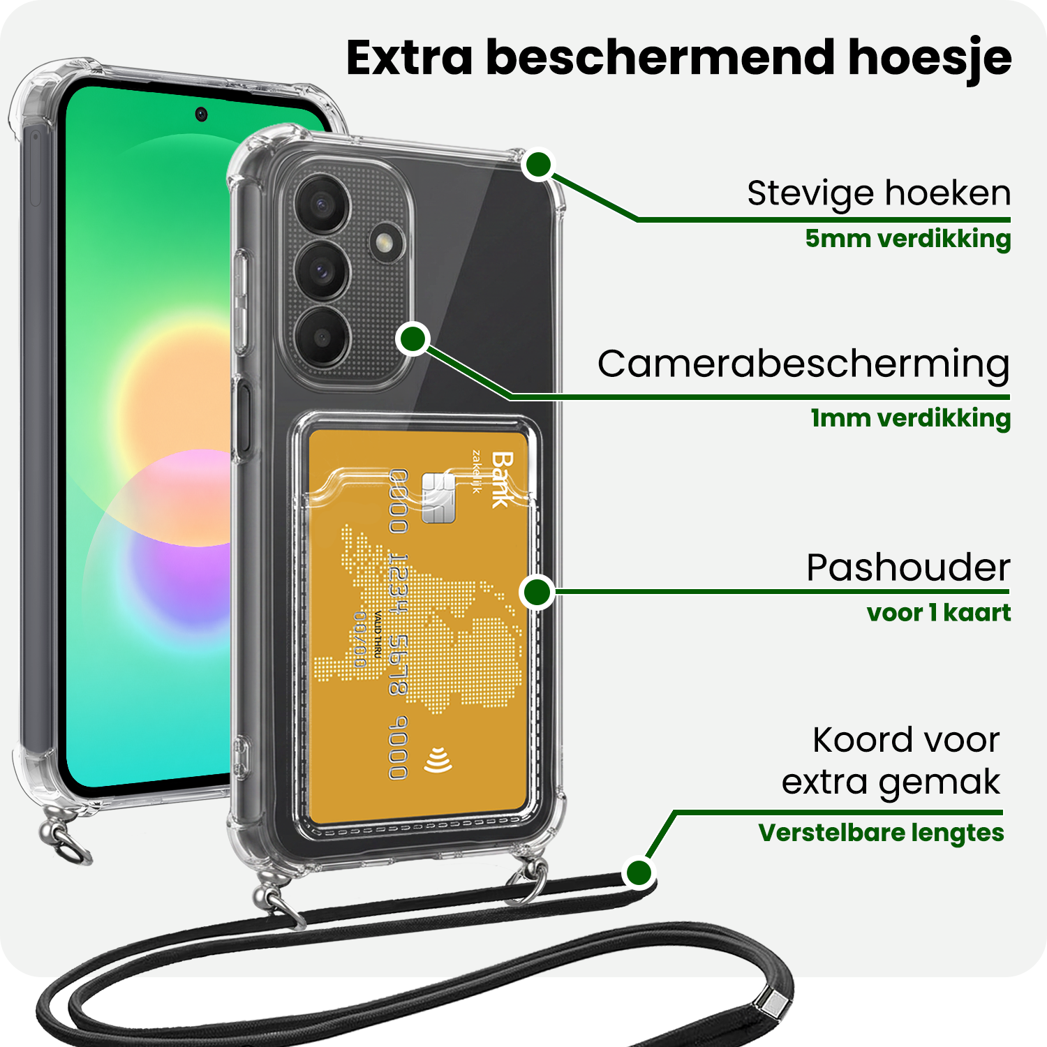 BASEY. BASEY. Samsung Galaxy A27 Hoesje Pashouder met Koord Met Screenprotector