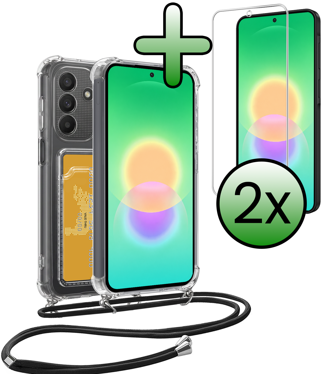 BASEY. BASEY. Samsung Galaxy A27 Hoesje Pashouder met Koord Met 2x Screenprotector