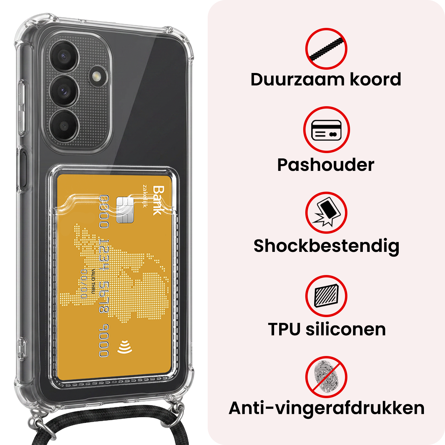 NoXx NoXx Samsung Galaxy A27 Hoesje Pashouder met Koord Met Screenprotector