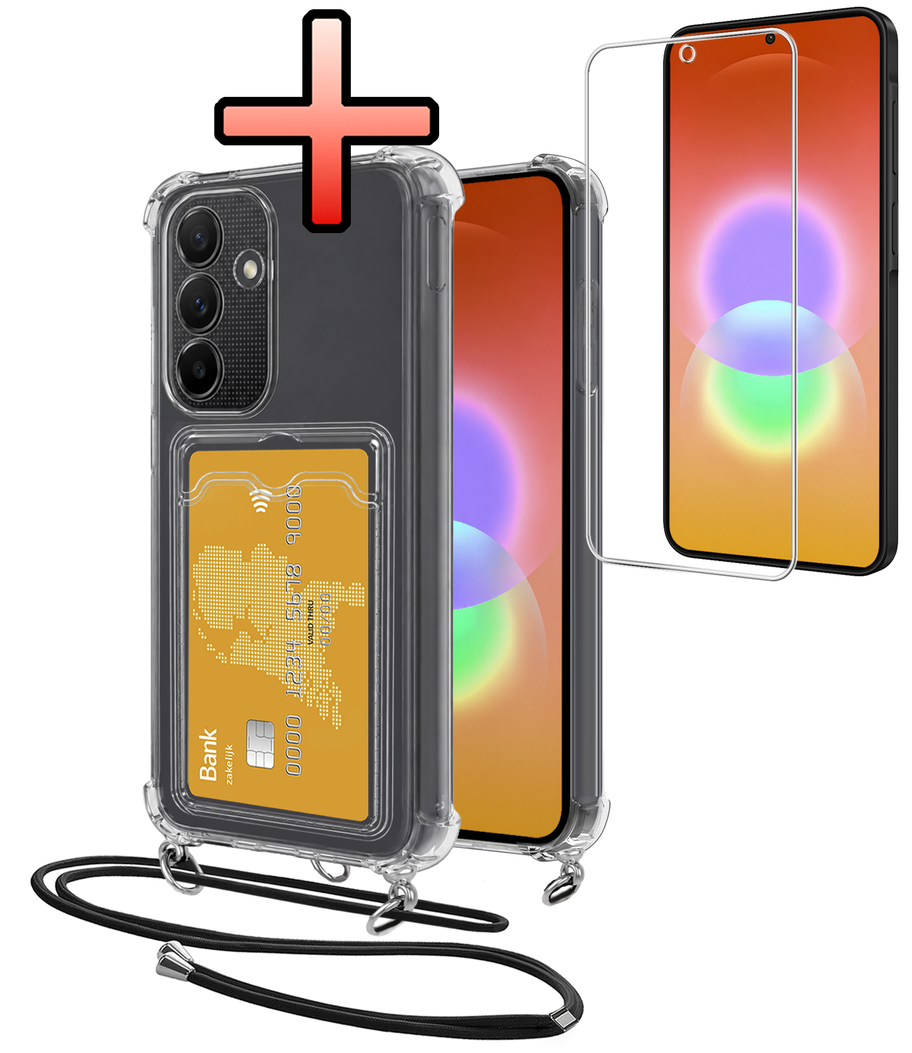 NoXx NoXx Samsung Galaxy A27 Hoesje Pashouder met Koord Met Screenprotector
