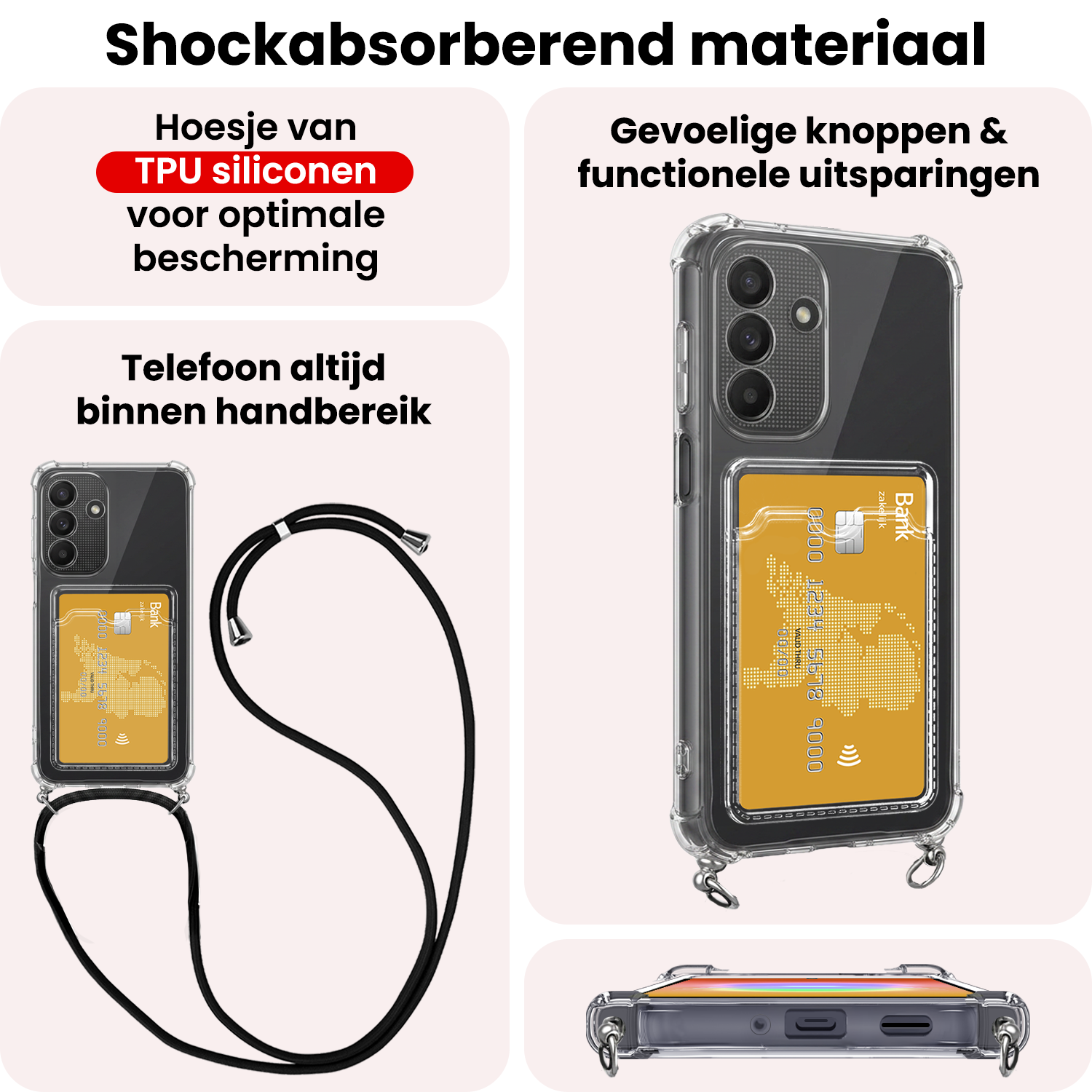 NoXx NoXx Samsung Galaxy A27 Hoesje Pashouder met Koord Met 2x Screenprotector