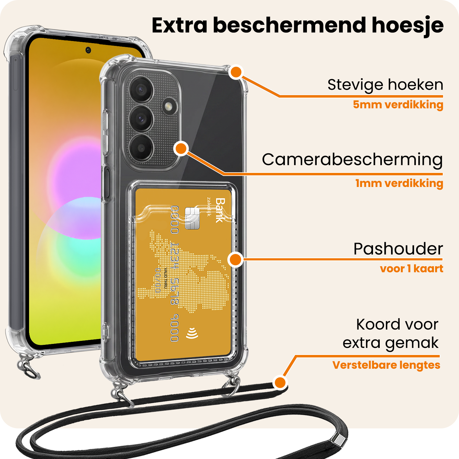 Nomfy Nomfy Samsung Galaxy A27 Hoesje Pashouder met Koord - 2 PACK