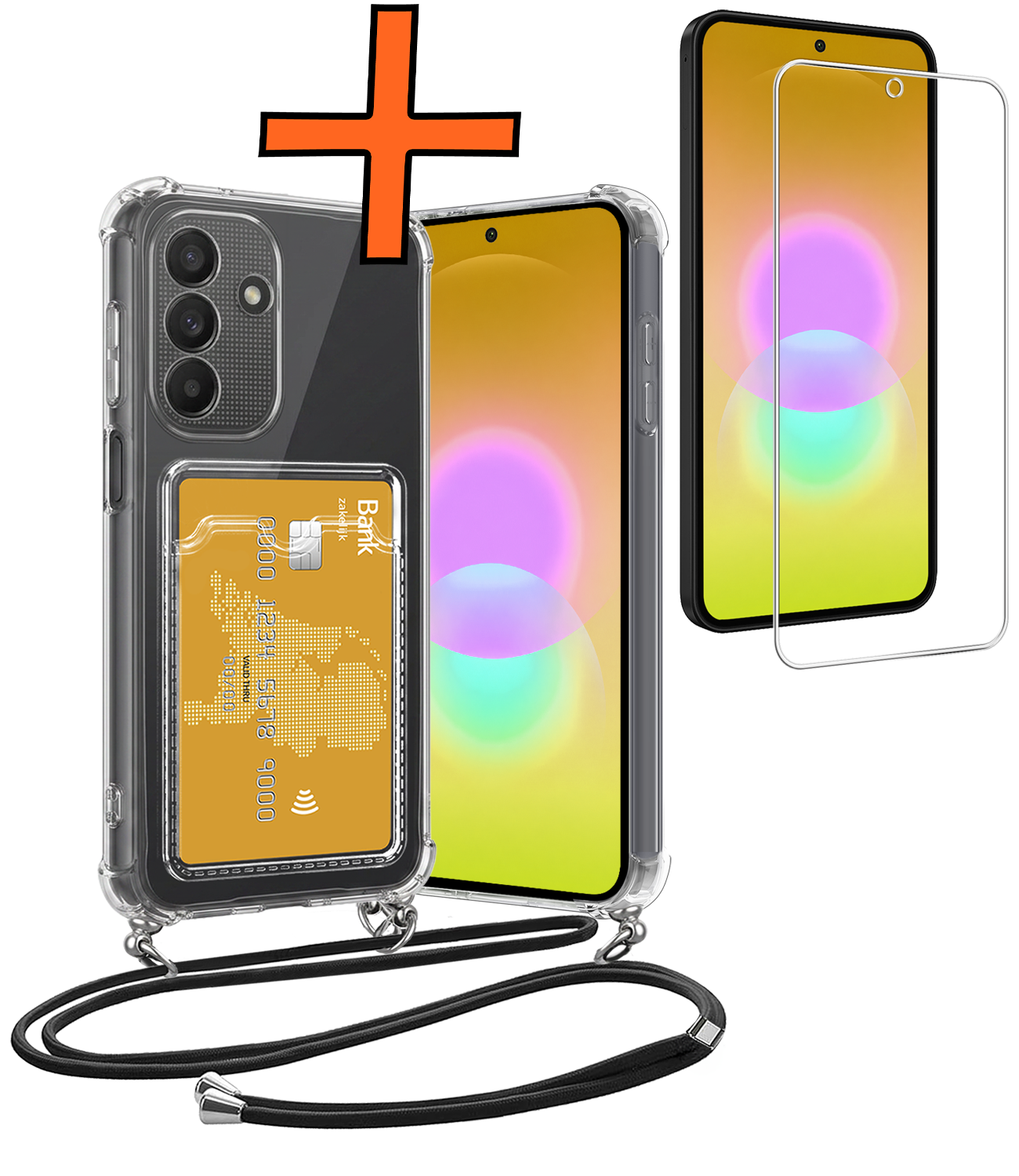 Nomfy Nomfy Samsung Galaxy A27 Hoesje Pashouder met Koord Met Screenprotector