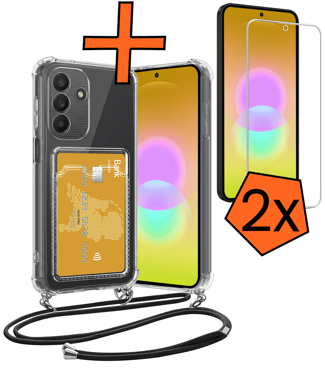 Nomfy Nomfy Samsung Galaxy A27 Hoesje Pashouder met Koord Met 2x Screenprotector