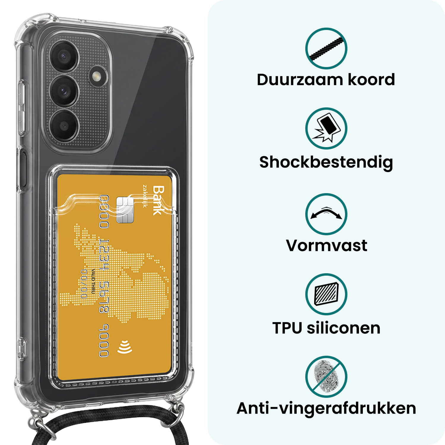 Forterra Forterra Samsung Galaxy A27 Hoesje Pashouder met Koord Met Screenprotector