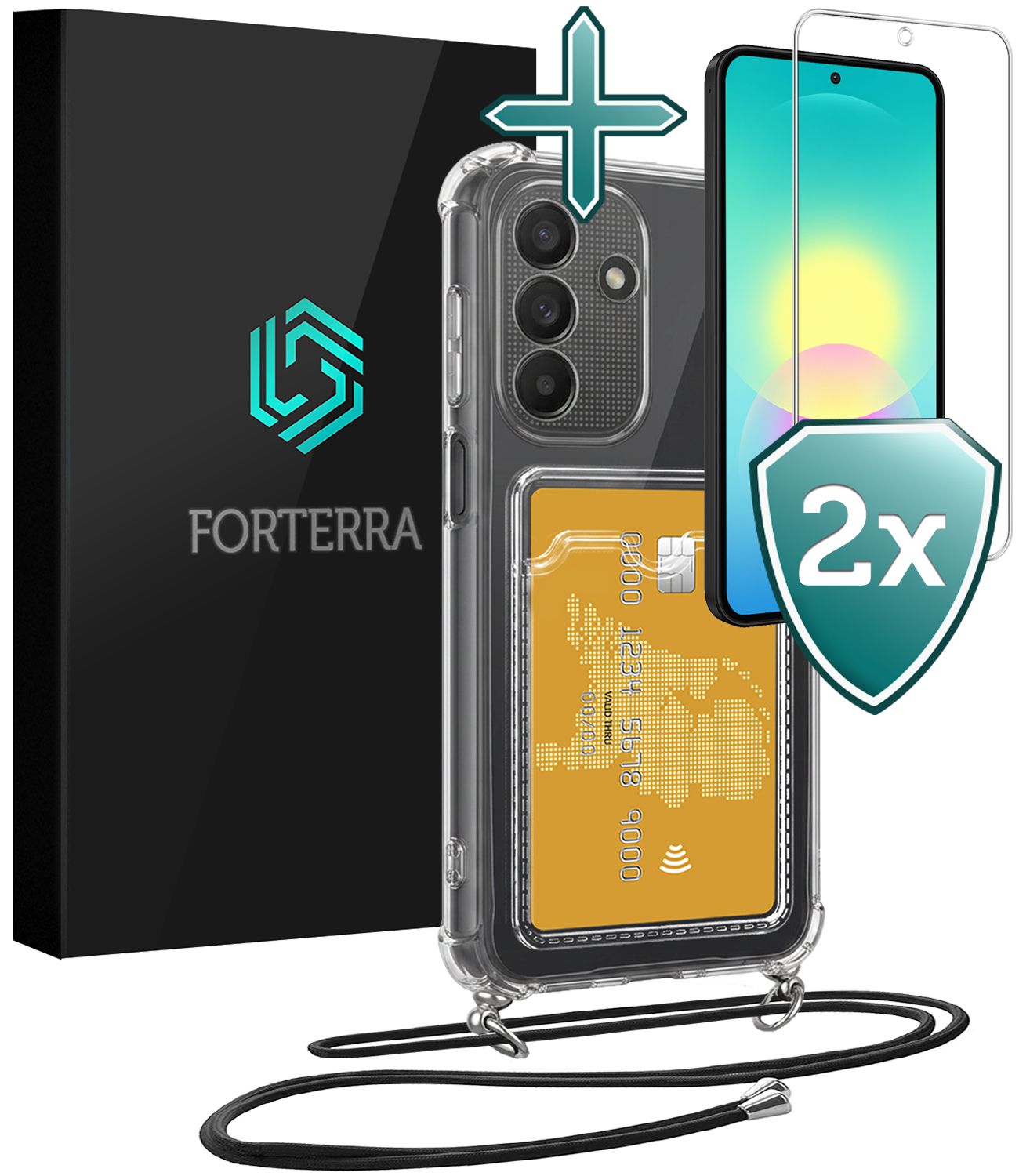 Forterra Forterra Samsung Galaxy A27 Hoesje Pashouder met Koord Met 2x Screenprotector