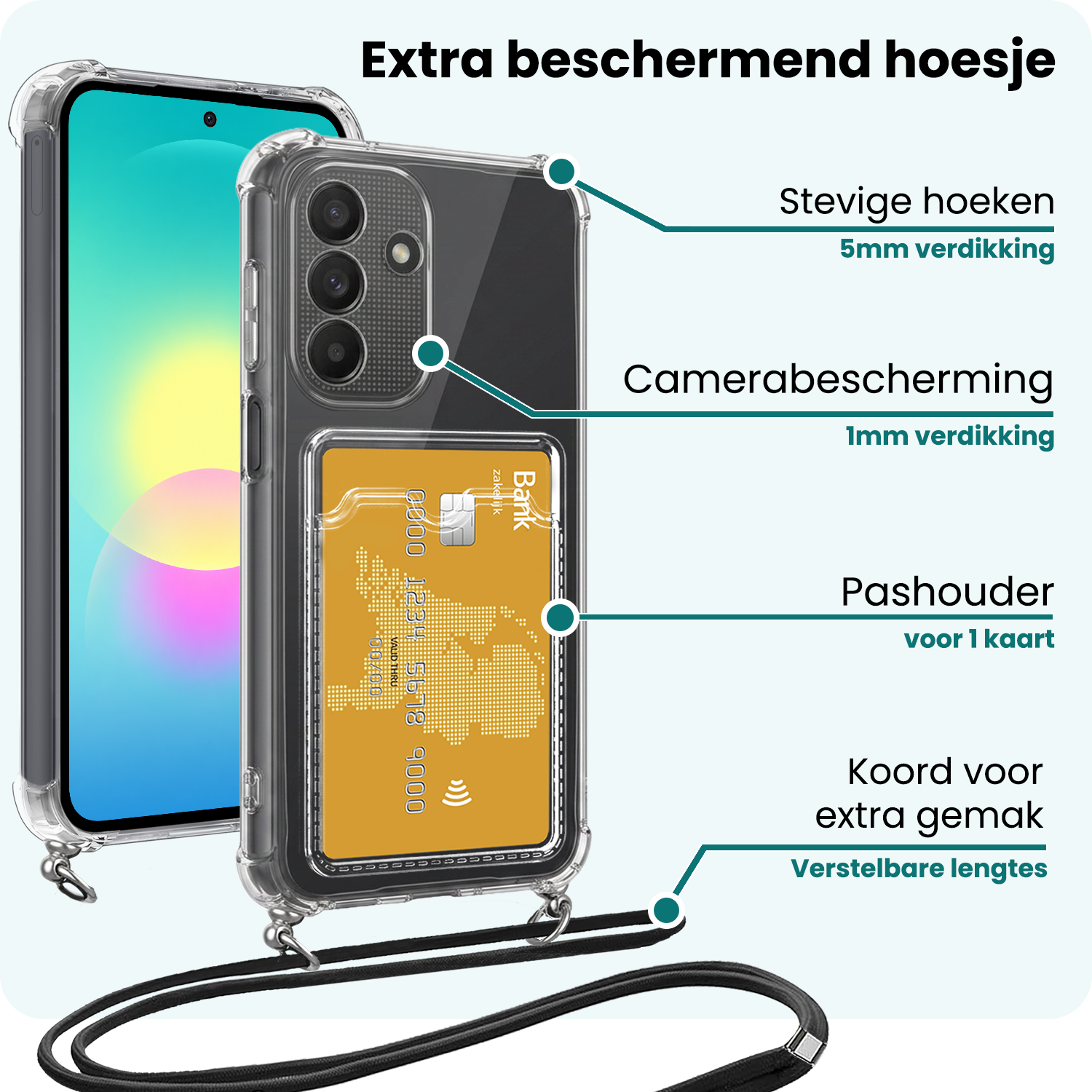 Forterra Forterra Samsung Galaxy A27 Hoesje Pashouder met Koord Met 2x Screenprotector
