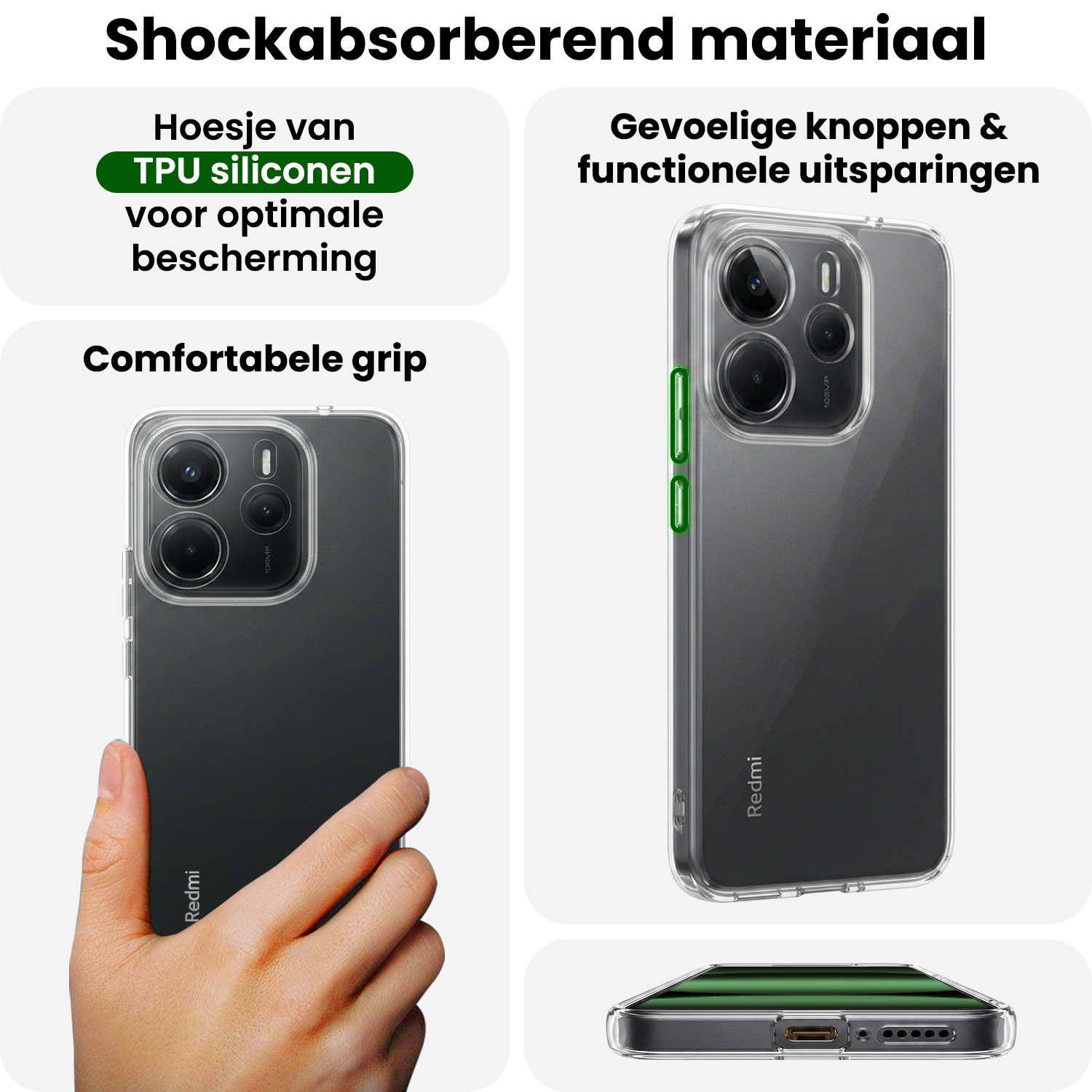BASEY. BASEY. Xiaomi Redmi Note 14 5G Hoesje Siliconen Met Screenprotector - Transparant