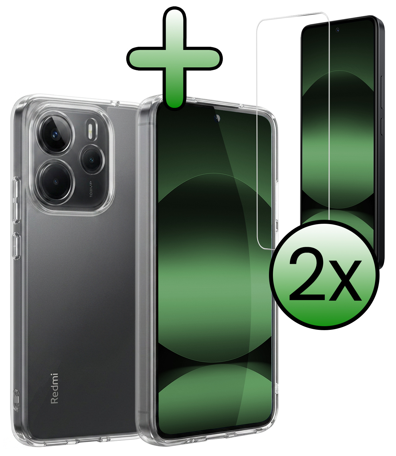BASEY. BASEY. Xiaomi Redmi Note 14 5G Hoesje Siliconen Met 2x Screenprotector - Transparant