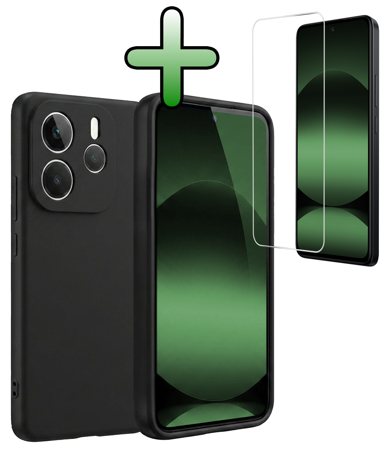 BASEY. BASEY. Xiaomi Redmi Note 14 5G Hoesje Siliconen Met Screenprotector - Zwart